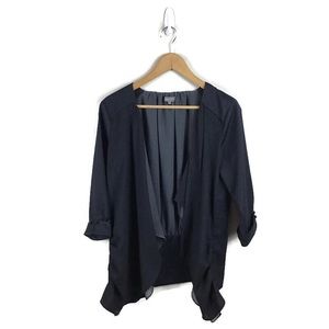 Garcia Jacket M Navy Blue Pleated Draped Blazer 3/4 Sleeve Women’s